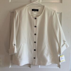 Kasper White Blazer with 3/4 Sleeves and Mandarin Collar